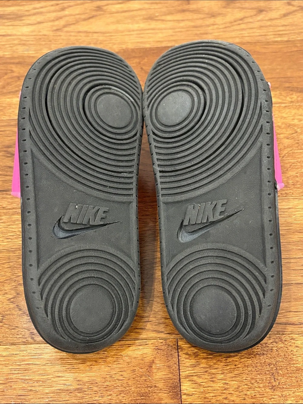 Nike Women’s Pink and Gray Slide Sandals with Bold Logo